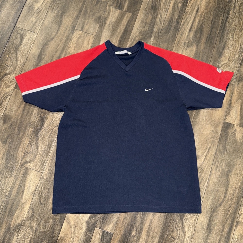 Vintage Nike Y2K V-Neck Short-Sleeve Navy Blue Shirt Swoosh Logo Men's Size XLβ